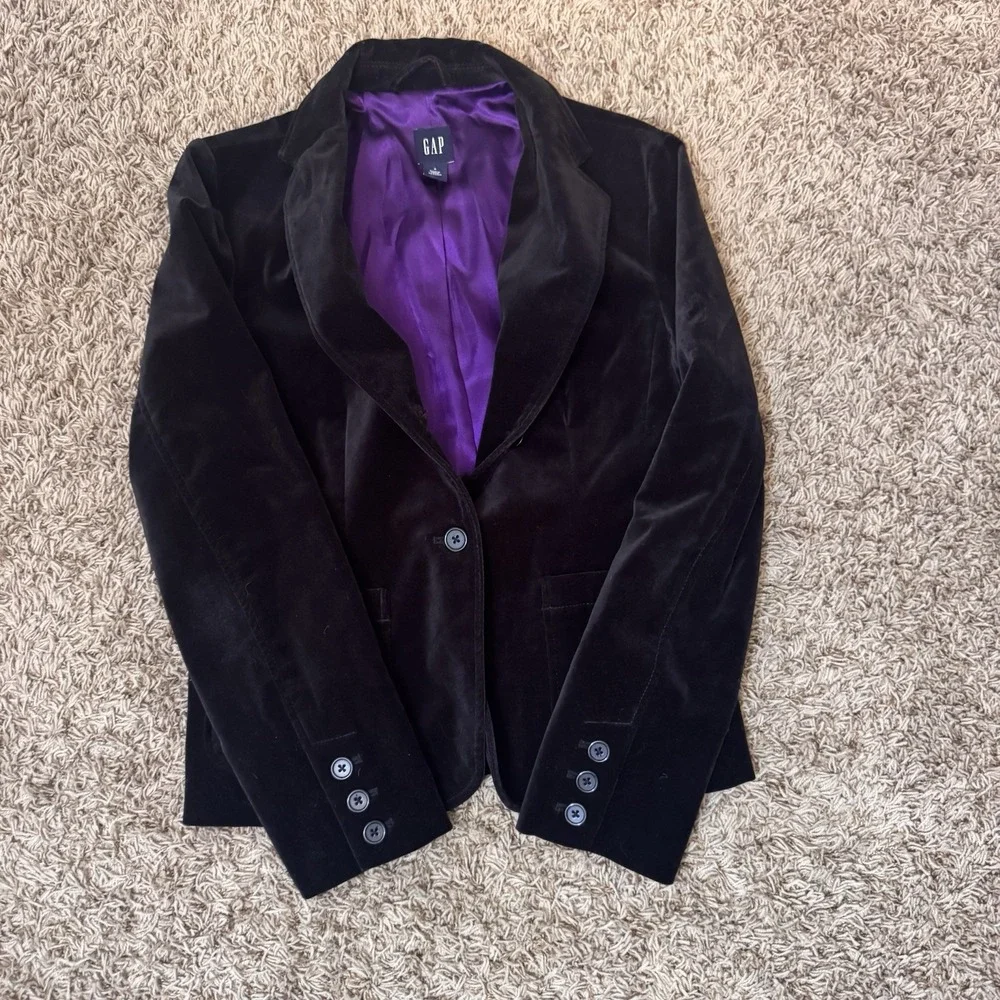 Vintage y2k Jacket Women Black Velvet Purple Lined goth whimsigoth Size 8 Medium